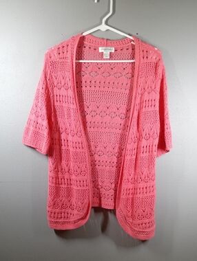 Christopher & Banks Coral Openwork Short-Sleeve Cardigan Size Large